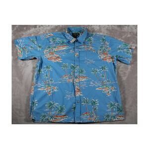 Cooke Street Hawaiian Shirt Mens XL Blue Floral Palm Tree Island Aloha Vacation